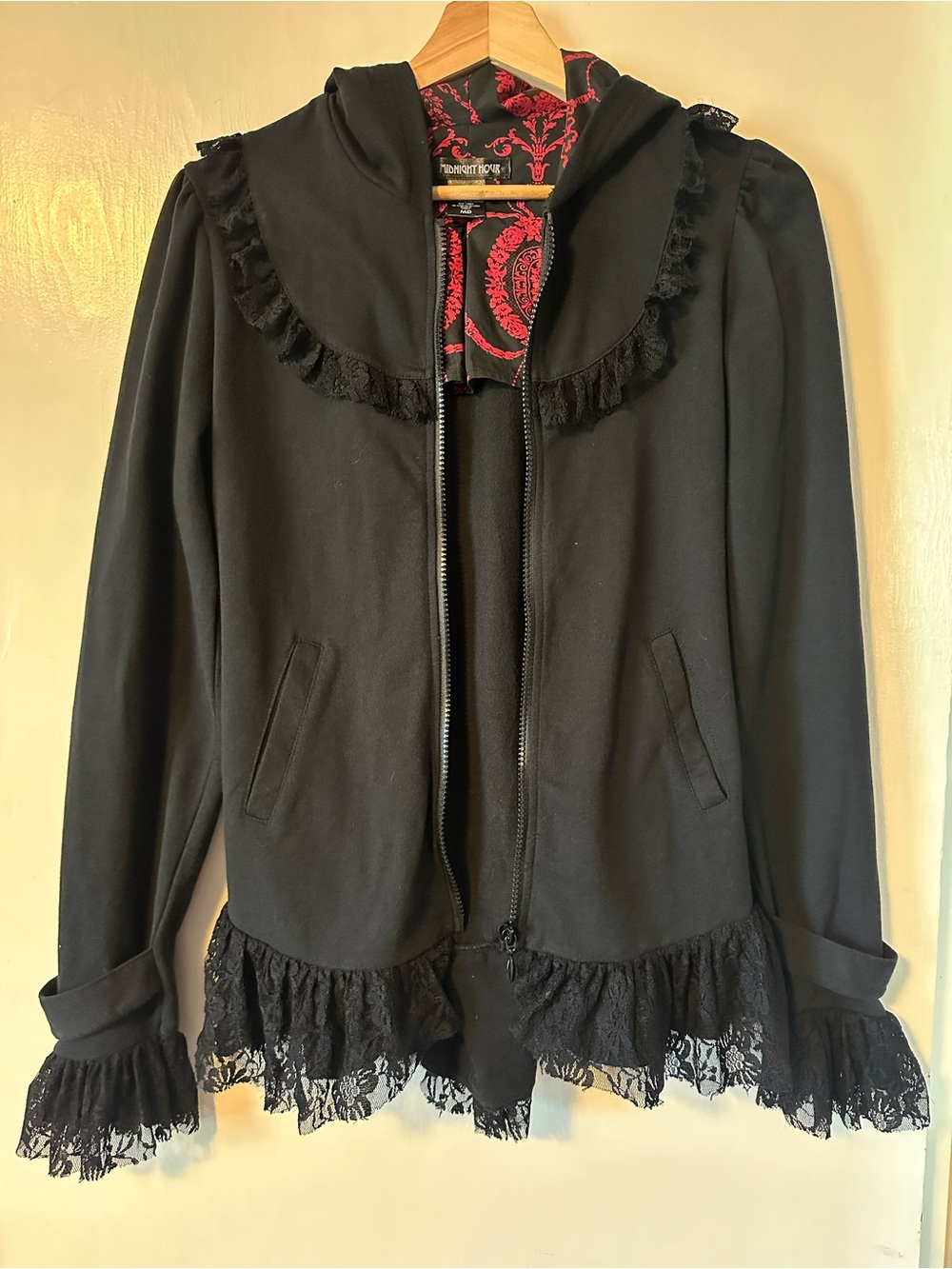 Black Lace-Trim Hoodie with Corset Back